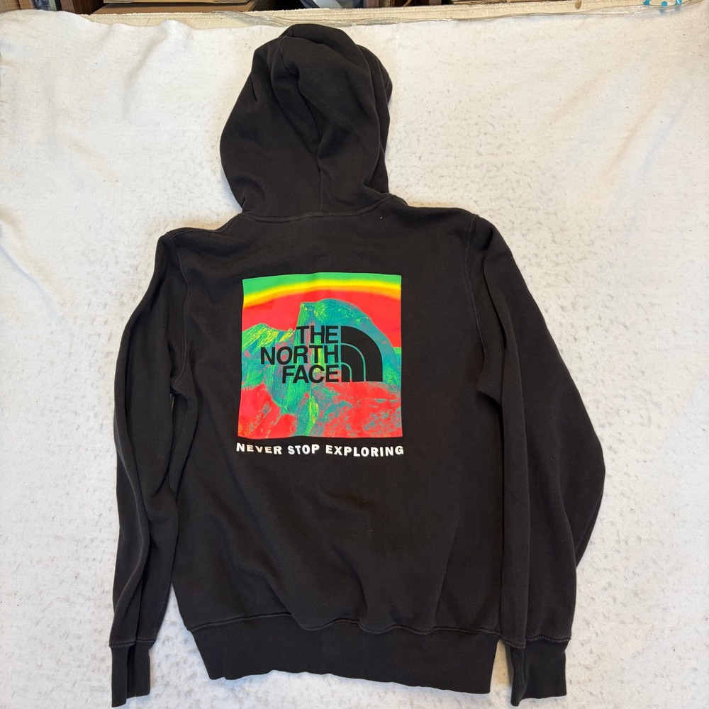 The North Face Hoodie Mens M Black Rainbow Graphic Never Stop Exploring